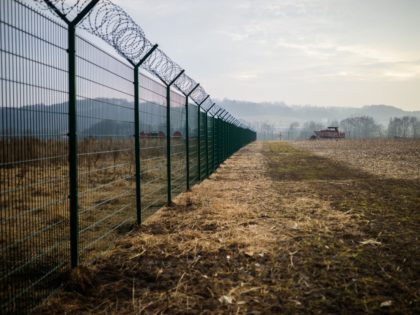 A picture taken near the village of Gibina, Slovenia, on February 17, 2017 shows a panel fence set up along the Slovenian-Croatian border. / AFP / Jure MAKOVEC (Photo credit should read JURE MAKOVEC/AFP/Getty Images)