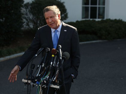 WASHINGTON, DC - FEBRUARY 24: Ohio Governor John Kasich (R-OH), speaks to reporters after a closed meeting with U.S. President Donald Trump, on February 24, 2017 in Washington, DC. Kasich is in Washington for the National Governors Association meetings. (Photo by Mark Wilson/Getty Images)