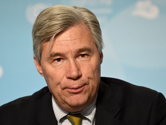 US Senator Sheldon Whitehouse of Rhode Island attends a press conference at the US climate action center on November 11, 2017 during the COP23 United Nations Climate Change Conference in Bonn, Germany. / AFP PHOTO / PATRIK STOLLARZ (Photo credit should read PATRIK STOLLARZ/AFP/Getty Images)