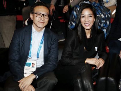 GANGNEUNG, SOUTH KOREA - FEBRUARY 10: Alibaba Group Executive Vice Chairman Joe Tsai and Olympic figure skater Michelle Kwan at the opening of the Alibaba Showcase at the PyeongChang 2018 Winter Olympic Games on February 10, 2018 in Gangneung, South Korea. (Photo by Marianna Massey/Getty Images)
