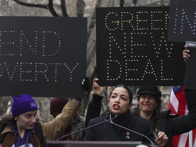 Rep. Alexandria Ocasio-Cortez, D-N.Y., speaks during the Women's March Alliance, Satu