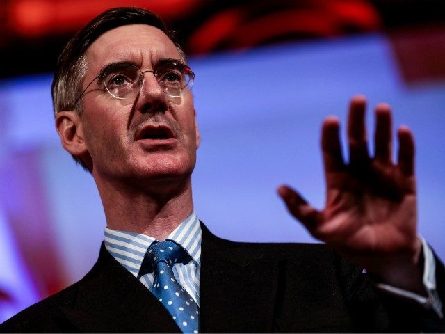 LONDON, ENGLAND - DECEMBER 14: Conservative MP Jacob Rees-Mogg speaks during a 'Leave Means Leave' Brexit rally at the Queen Elizabeth II Centre on December 14, 2018 in London, England. Several politicians and public figures will speak at a series of rallies by the Leave Means Leave campaign calling on …