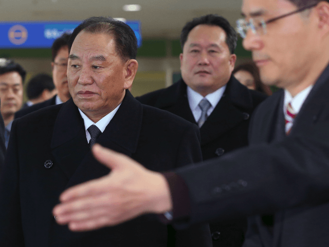 Kim Yong Chol (C), who leads a North Korean high-level delegation to attend the Pyeongchan