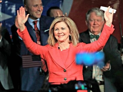 Rep. Marsha Blackburn, R-Tenn., greets supporters after she was declared the winner over f