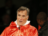 Mitt Romney Mitt Romney taunts Evander Holyfield before a charity boxing event on May 15, 2015 in Salt Lake City, Utah. The event was held to raise money for 'Charity Vision' a charity that aims to restore sight to the blind and visually impaired. (Photo by George Frey/Getty Images)