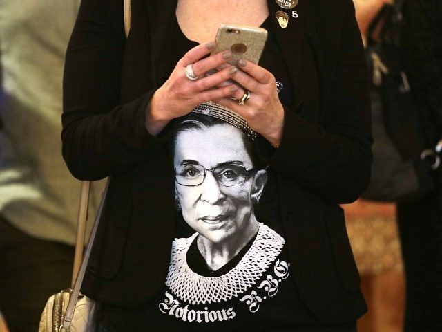 Laura Taylor wears a shirt with a likeness of U.S. Supreme Court justice Ruth Bader Ginsbu
