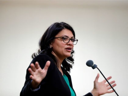 Rashida Tlaib, Democratic candidate for Michigan's 13th Congressional District, speaks at a rally in Dearborn, Mich., Friday, Oct. 26, 2018. (AP Photo/Paul Sancya)