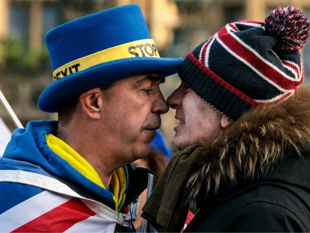 LONDON, ENGLAND - JANUARY 08: Anti-Brexit protester Steve Bray (L) and a pro-Brexit protes