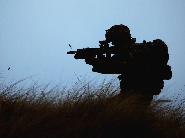 CARNOUSTIE, SCOTLAND - APRIL 12: A Royal Marine from 42 Commando takes part in an exercise