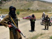 Fighters with Afghanistan's Taliban militia stand with their weapons in Ahmad Aba district on the outskirts of Gardez, the capital of Paktia province, on July 18, 2017.