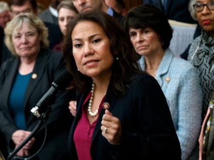 Rep. Veronica Escobar, D-Texas, speaks during a news conference on Capitol Hill in Washington, Friday, Jan. 4, 2019, about the introduction of H.R. 1 - For the People Act. (AP Photo/Carolyn Kaster)