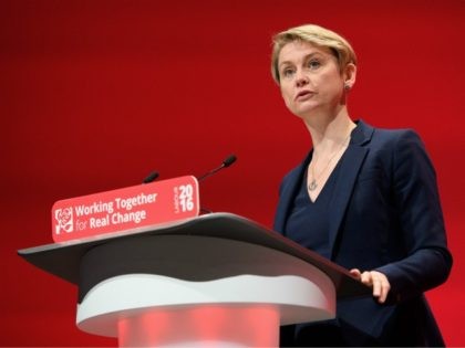LIVERPOOL, ENGLAND - SEPTEMBER 28: Yvette Cooper, Chair of the Labour Party Refugee taskforce, addresses delegates in the main hall on day four of the Labour Party conference, on September 28, 2016 in Liverpool, England. On the last day of the annual Labour party conference, leader Jeremy Corbyn will deliver …