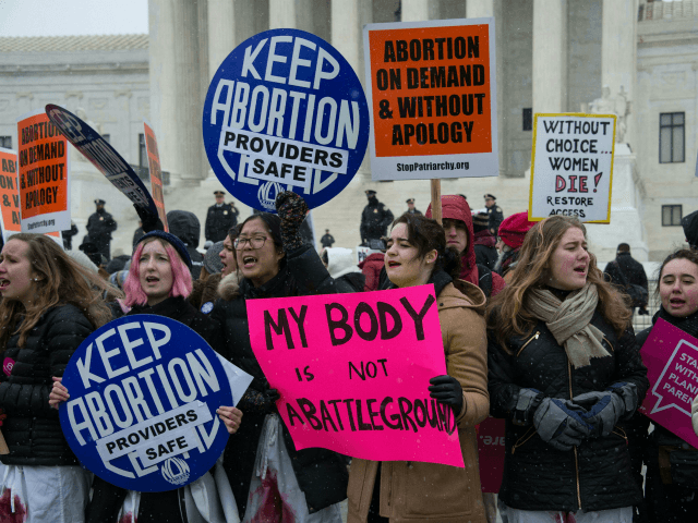 Pro-abortion activists gather in front of the US Supreme Court in Washington, DC, 0n January 22, 2016 as the country marks the 43rd anniversary of the Roe v Wasde Supreme Court decision which legalized abortion. / AFP / Nicholas Kamm (Photo credit should read NICHOLAS KAMM/AFP/Getty Images)