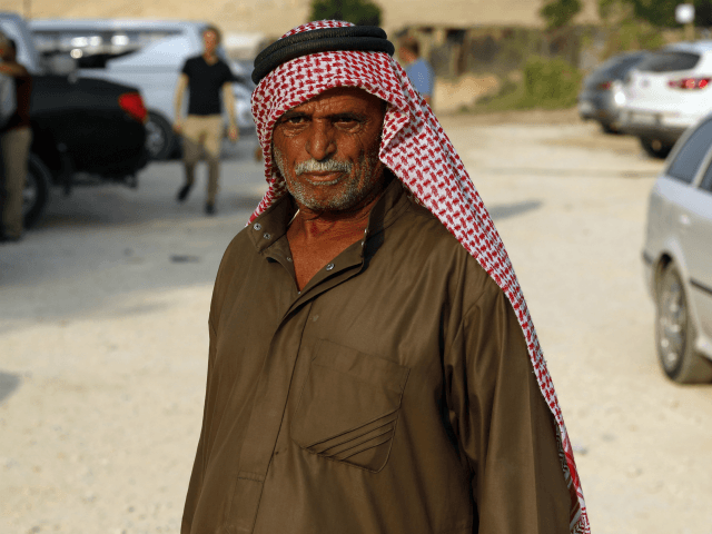 A Palestinian Bedouin stands in the village of Khan al-Ahmar in the Israeli occupied West