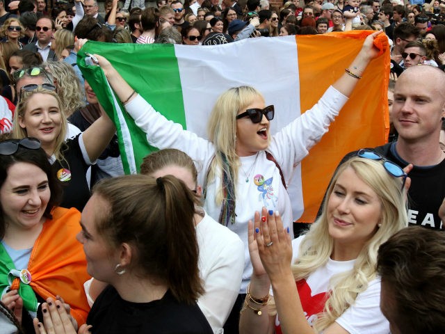 Yes campaigners jubilate as they wait for the official result of the Irish abortion refere