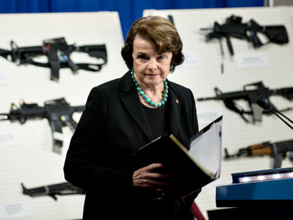 Senator Dianne Feinstein ,D-CA,walks from the lectern after speaking at a press conference