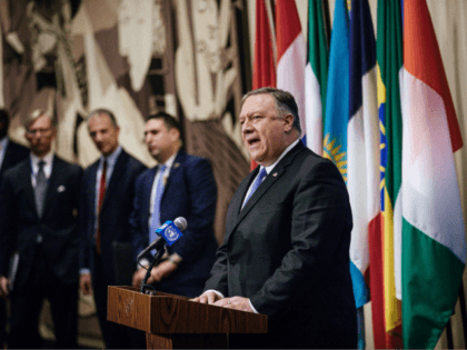 NEW YORK, NY - DECEMBER 12: United States Secretary of State Mike Pompeo speaks during a press conference following the United Nations Security Council meeting on Iran at the United Nations on December 12, 2018 in New York City. (Photo by Kevin Hagen/Getty Images)