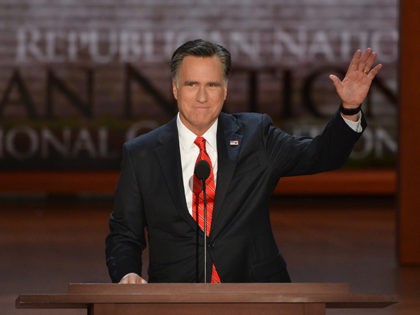 Republican presidential candidate Mitt Romney waves to the audience at the Tampa Bay Times Forum in Tampa, Florida, on August 30, 2012 on the final day of the Republican National Convention (RNC). The RNC culminates today with the formal nomination of Mitt Romney and Paul Ryan as the GOP presidential …