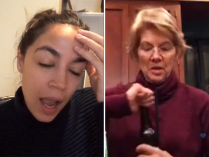 Alexandria Ocasio-Cortez and Elizabeth Warren. Stills from videos posted to Instagram.
