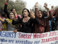 Members of the Pakistani transgender community stage a protest against their persecution in the eastern Pakistani city of Lahore on March 12.