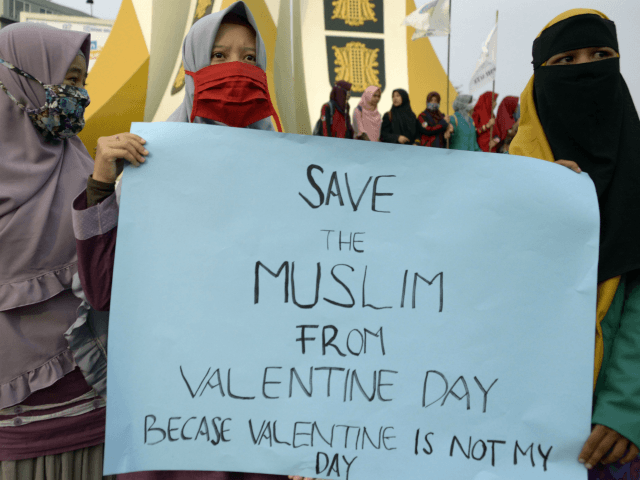 Indonesian Muslim students hold a protest against Valentine's Day in Banda Aceh on Februar