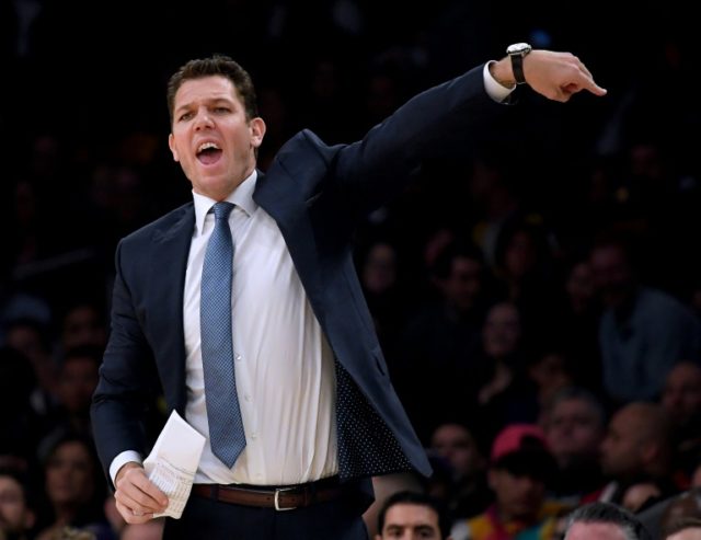Los Angeles Lakers coach Luke Walton, pictured January 5, 2019, said that with three key contributors absent, he wanted to see more intensity from the players who were on the court Timberwolves dominate depleted Lakers