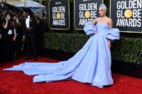 "A Star is Born" best actress nominee Lady Gaga makes a grand entrance on the Golden Globes red carpet in Valentino