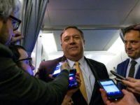 US Secretary of State Mike Pompeo speaks with the press as he flies to the Middle East on January 7, 2019 Pompeo launches Mideast tour vowing no IS return