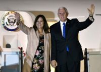 US Vice President Mike Pence and his wife Karen, seen here in November 2018 on a visit to Tokyo, are powerful proponents of religious conservatism in America