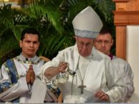 Pope Francis officiates at a mass at the centuries-old Cathedral Basilica of Santa Maria la Antigua in Panama City on January 26, 2019 during a global youth gathering Pope Francis says Church hasn't known 'how to listen'