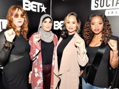 The organizers of the Women’s March, from left to right: Bob Bland, Linda Sarsour, Carmen Perez, and Tamika Mallory, at BET’s Social Awards in Atlanta, February 11, 2018.