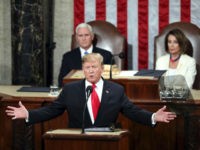 2519-sotu-address-donald-trump-pence-pelosi-AP President Donald Trump delivers his State of the Union address to a joint session of Congress on Capitol Hill in Washington, as Vice President Mike Pence and Speaker of the House Nancy Pelosi, D-Calif., watch, Tuesday, Feb. 5, 2019. (AP Photo/Andrew Harnik)