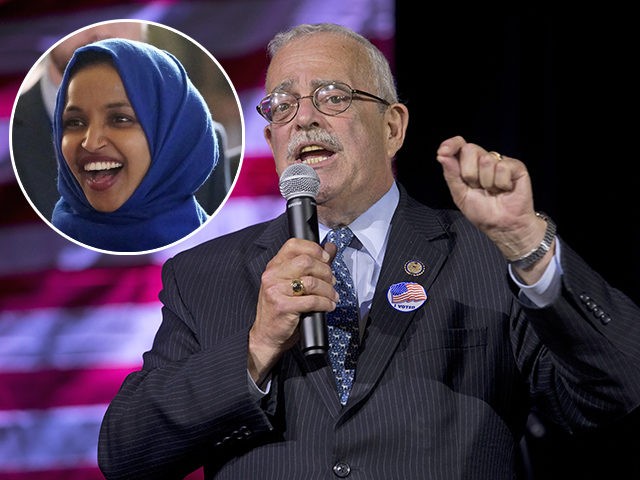 (INSET: Ilhan Omar) Congressman Gerry Connolly, D-11th, gestures during an election party in Falls Church, Va., Tuesday, Nov. 8, 2016. (AP Photo/Steve Helber)
