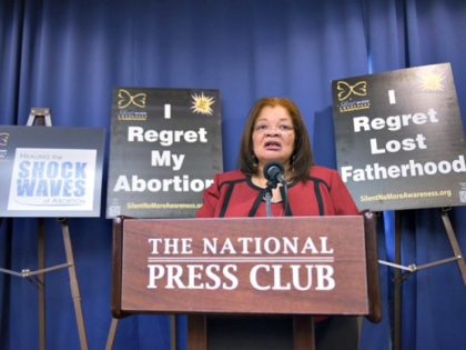 Alveda King, niece of civil rights leader Martin Luther King Jr. and director of African-American Outreach for Priests for Life, speaks during a press conference announcing the 'Healing the Shockwaves of Abortion' project on January 8, 2015 at the National Press Club in Washington, DC. The project aims to reach …