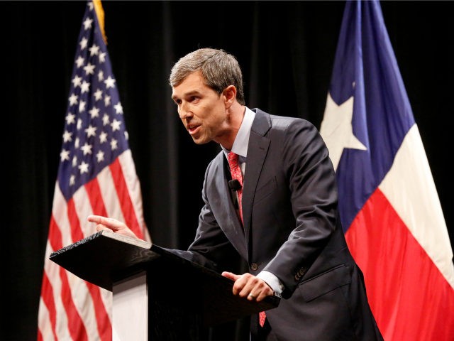 Rep. Beto O'Rourke (D-TX) makes a point as Sen. Ted Cruz (R-TX) waits his turn during a de