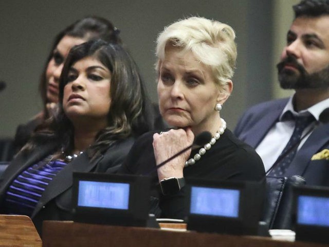 Cindy McCain at a human trafficking conference during last year’s United Nations General Assembly. In a radio interview this week, she recalled intervening in a human trafficking case at an airport, an account the police later contradicted. (Bebeto Matthews/Associated Press)