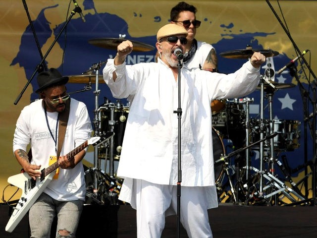 Spanish singer Miguel Bose performs during the Venezuela Aid Live concert on the Colombian