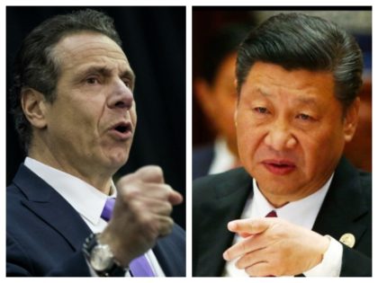 NY Gov. Andrew Cuomo fist and China's Xi Jinping finger combo
