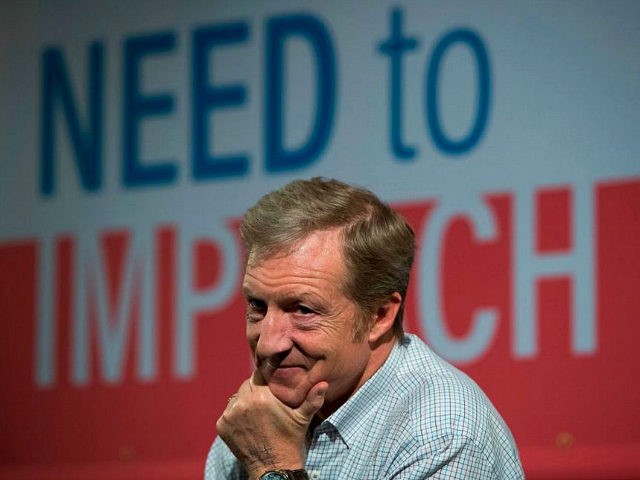 US environmental activist and Democrat Tom Steyer listens to a question during a Town Hall