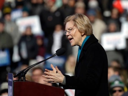 Sen. Elizabeth Warren, D-Mass., speaks during an event to formally launch her presidential