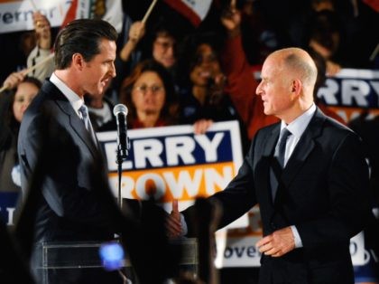 Gavin Newsom and Jerry Brown (Kevork Djansezian / Getty)
