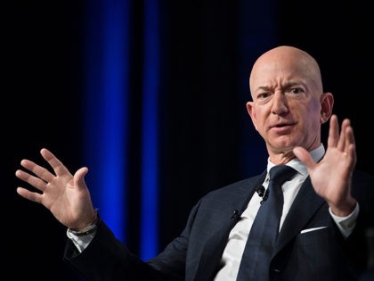 Amazon and Blue Origin founder Jeff Bezos provides the keynote address at the Air Force Association's Annual Air, Space & Cyber Conference in Oxen Hill, MD, on September 19, 2018. (Photo by Jim WATSON / AFP) (Photo credit should read JIM WATSON/AFP/Getty Images)