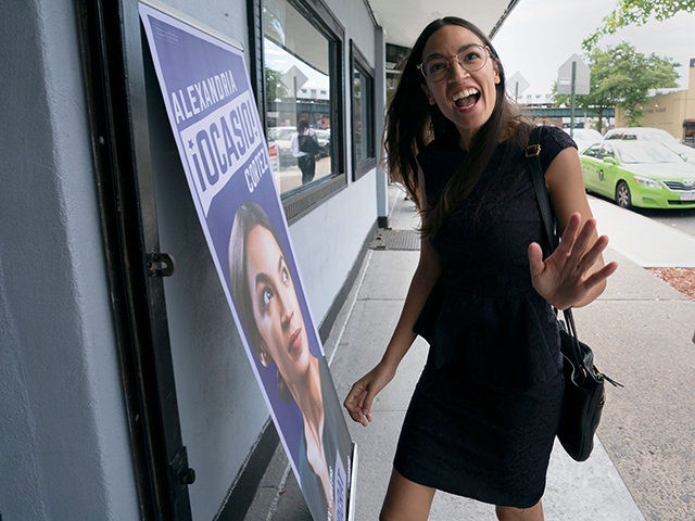 Democratic congressional candidate Alexandria Ocasio-Cortez arrives for her general campaign kick-off rally on September 22, 2018 in the Bronx borough of New York. (Photo by Don EMMERT / AFP) (Photo credit should read DON EMMERT/AFP/Getty Images)