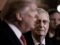 President Trump Attends Senate Republicans Weekly Policy Luncheons On Capitol Hill WASHINGTON, DC - JANUARY 09: US President Donald Trump (L) talks to the press as Senate Majority Leader Mitch McConnell (R-KY) looks on after the Republican luncheon at the U.S. Capitol Building on January 9, 2019 in Washington, DC. (Photo by Olivier Douliery-Pool/Getty Images)