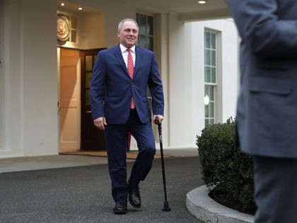 WASHINGTON, DC - JANUARY 02: House Majority Whip Steve Scalise (R-LA) walks out of the West Wing with House Majority Leader Kevin McCarthy (R-CA) following a meeting with U.S. President Donald Trump, Homeland Security Secretary Kirstjen Nielsen and fellow members of Congress about border security at the White House January …