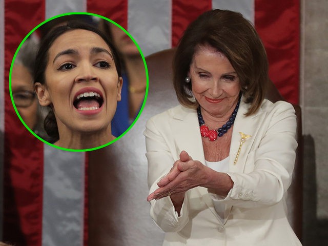 (INSET: Alexandria Ocasio-Cortez) WASHINGTON, DC - FEBRUARY 05: Speaker Nancy Pelosi and V