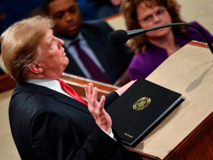 US President Donald Trump delivers the State of the Union address at the US Capitol in Was