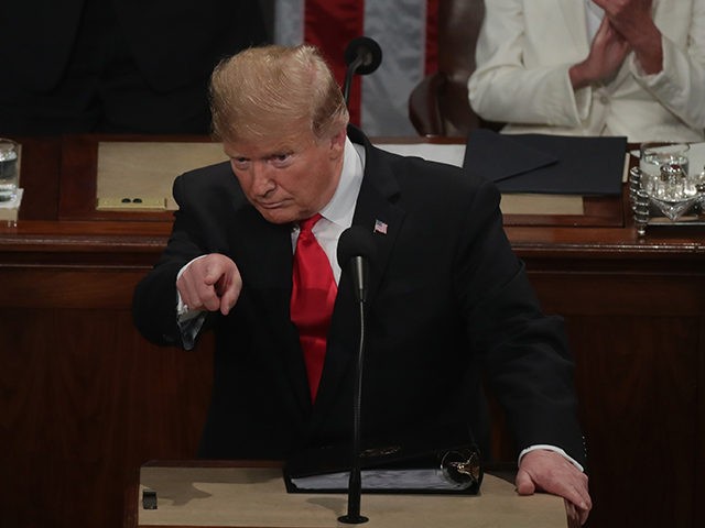 WASHINGTON, DC - FEBRUARY 05: President Donald Trump delivers the State of the Union address in the chamber of the U.S. House of Representatives at the U.S. Capitol Building on February 5, 2019 in Washington, DC. President Trump's second State of the Union address was postponed one week due to …