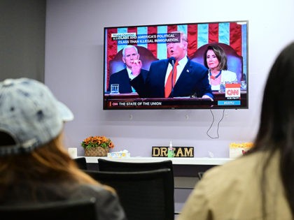 California State University Fullerton students gather to watch US President Donald Trump deliver the State of the Union address at the Dreamers Research center on campus in Fullerton, California on February 5, 2019. (Photo by Frederic J. BROWN / AFP) (Photo credit should read FREDERIC J. BROWN/AFP/Getty Images)