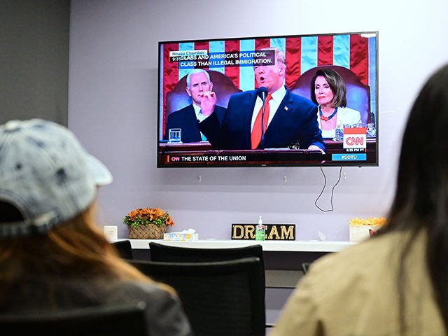 California State University Fullerton students gather to watch US President Donald Trump d